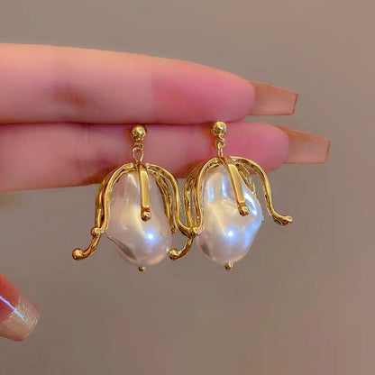 14K Gold-Plated Pearl Flower Earrings