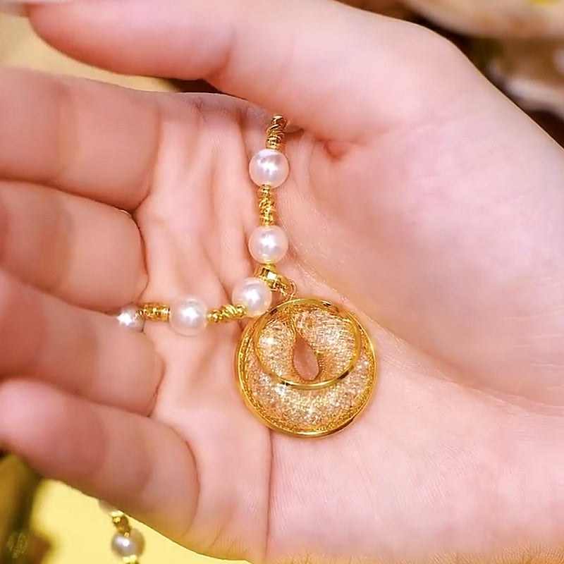 14K Gold-Plated Pearl Mesh Hoop Necklaces
