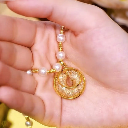 14K Gold-Plated Pearl Mesh Hoop Necklaces