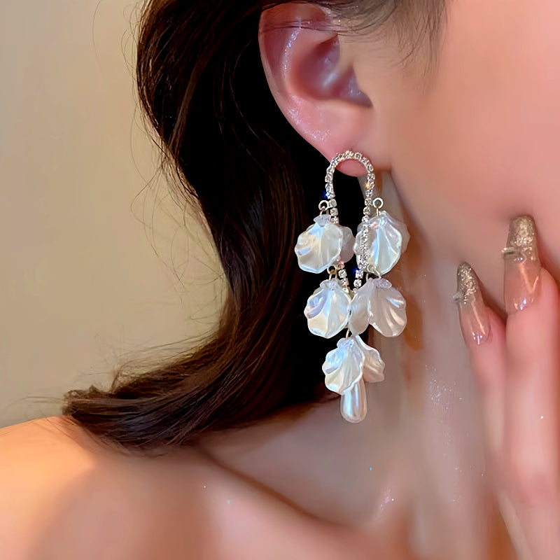 14K Gold-Plated Pearl Petal Tassel Earrings