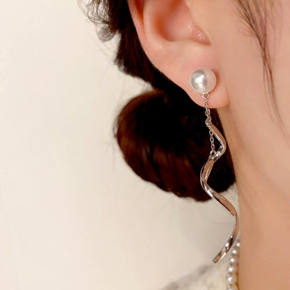14K Gold-Plated Pearl Spiral Tassel Earrings