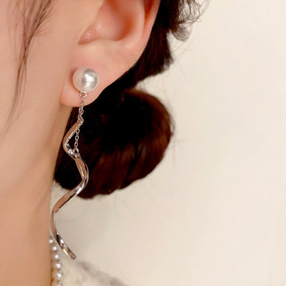 14K Gold-Plated Pearl Spiral Tassel Earrings