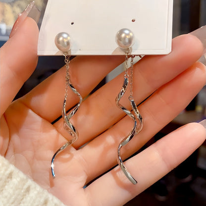 14K Gold-Plated Pearl Spiral Tassel Earrings