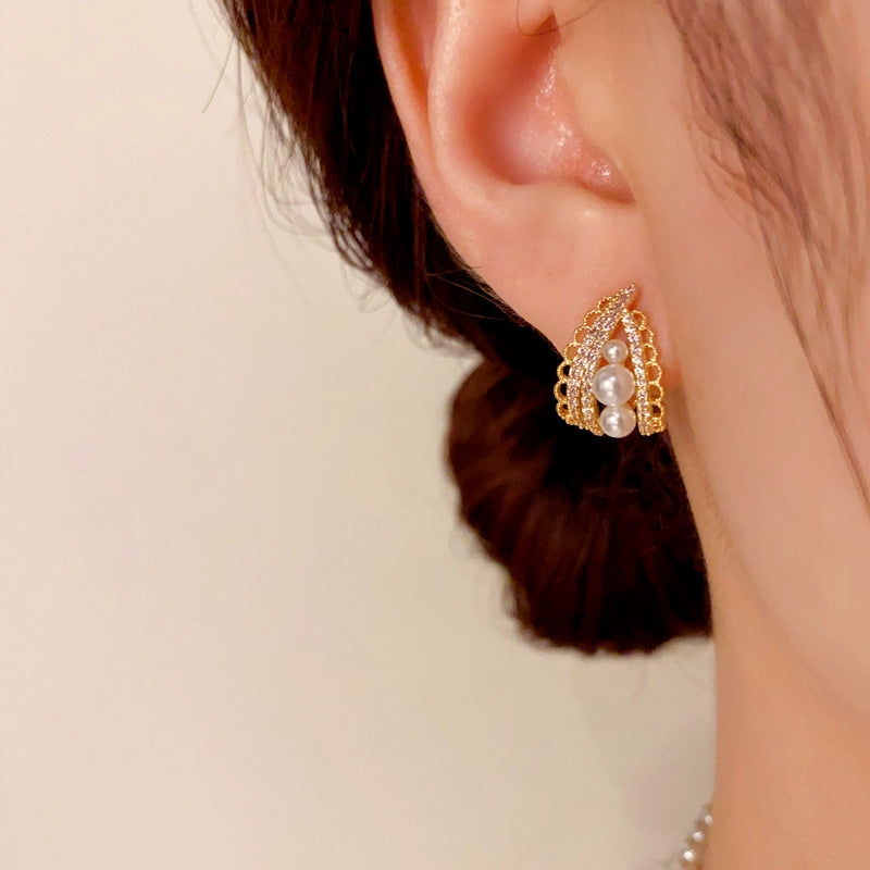 14K Gold-Plated Pearl Zircon Lace Drop Earrings