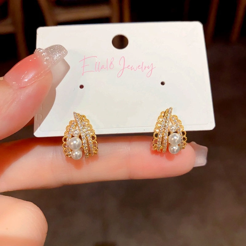 14K Gold-Plated Pearl Zircon Lace Drop Earrings