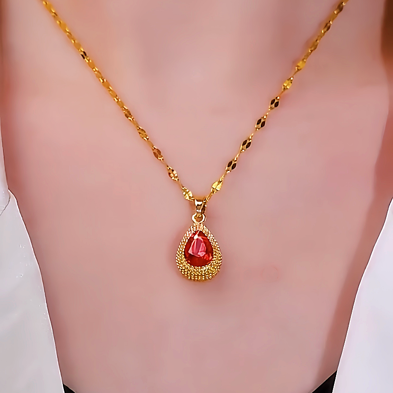 14K Gold-Plated Pendant Red Diamond Necklaces