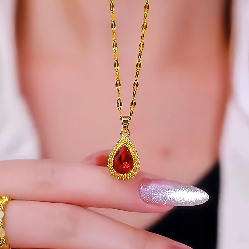 14K Gold-Plated Pendant Red Diamond Necklaces