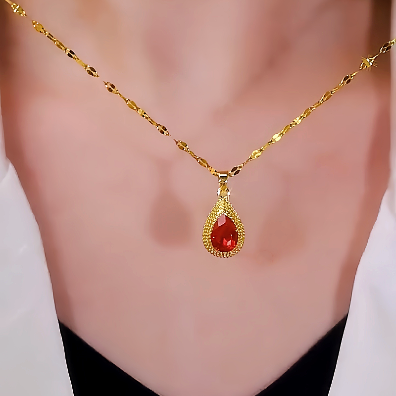 14K Gold-Plated Pendant Red Diamond Necklaces