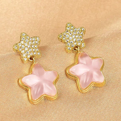 14K Gold-Plated Pink Diamond Star Earrings