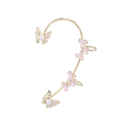 14K Gold-Plated Pink Flower And Butterflyl Ear Cuffs