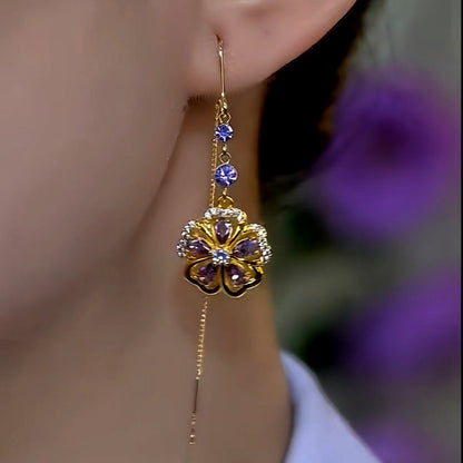 14K Gold-Plated Plum Blossom Flower Threader Earrings