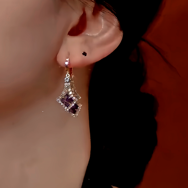 14K Gold-Plated Purple Crystal Tassel Earrings