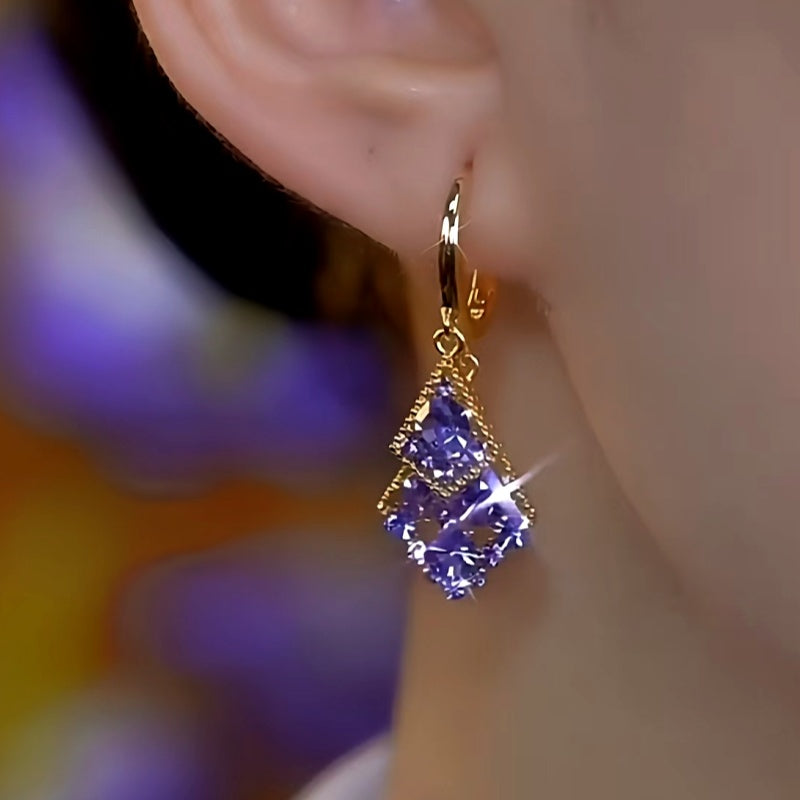 14K Gold-Plated Purple Diamond Earrings