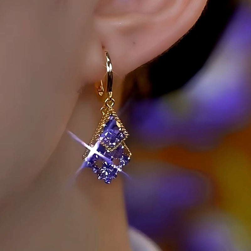 14K Gold-Plated Purple Diamond Earrings