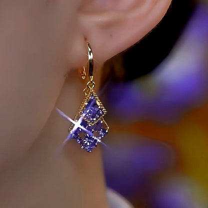 14K Gold-Plated Purple Diamond Earrings