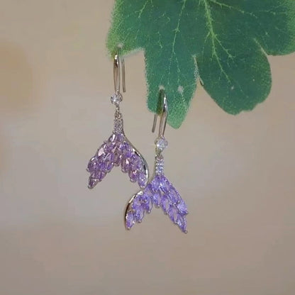 14K Gold-Plated Purple Diamond Fishtail Ear Hook Earrings
