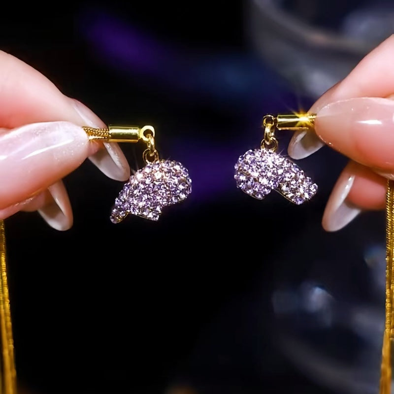 14K Gold-Plated Purple Diamond Magnetic Heart Necklaces