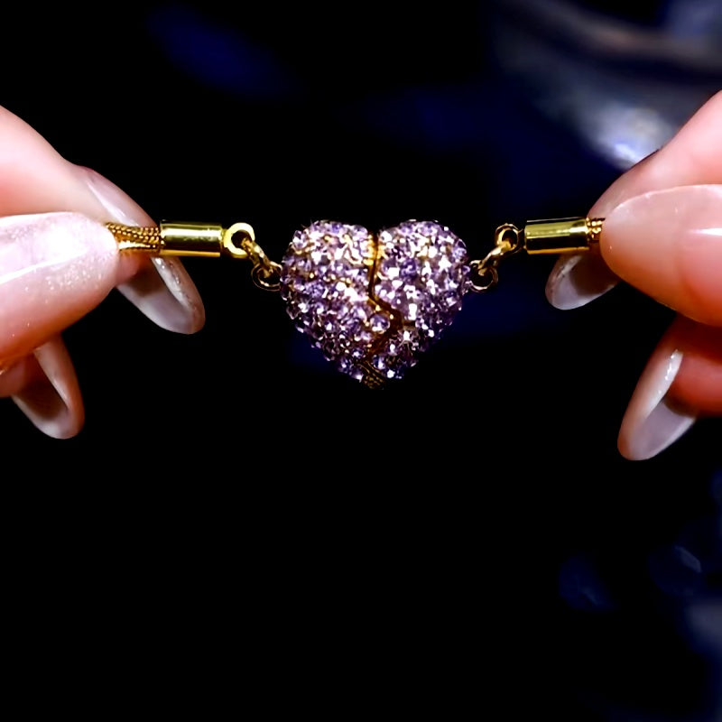 14K Gold-Plated Purple Diamond Magnetic Heart Necklaces