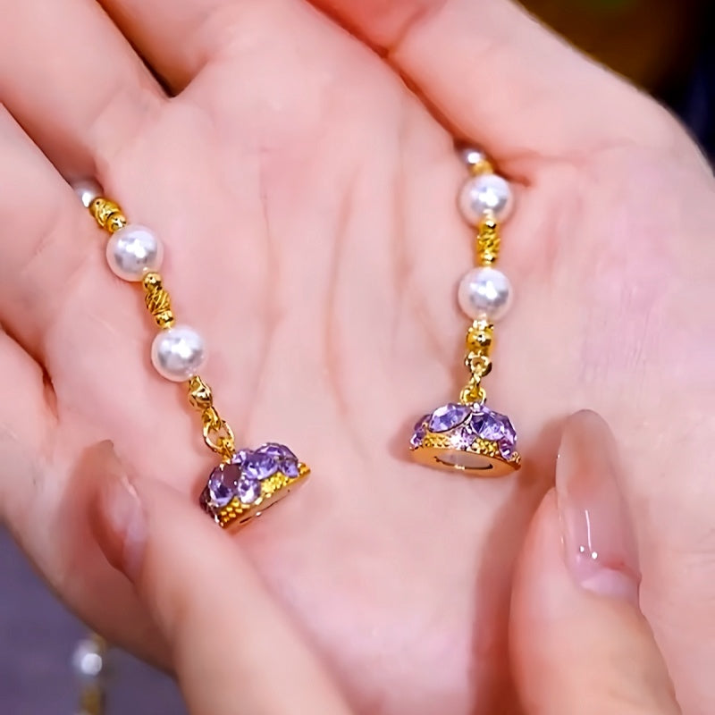 14K Gold-Plated Purple Diamond Magnetic Pearl Necklaces