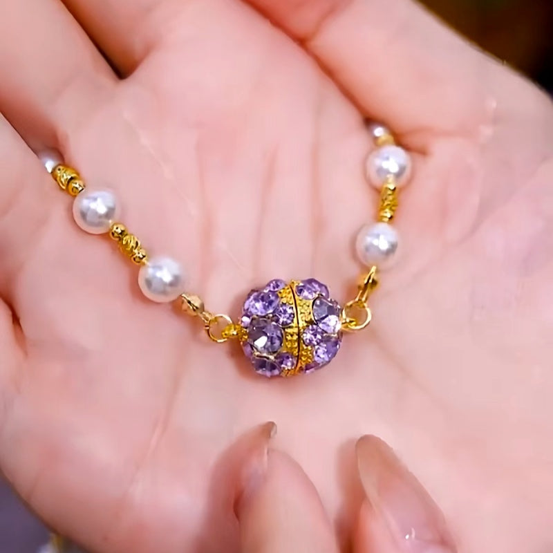 14K Gold-Plated Purple Diamond Magnetic Pearl Necklaces