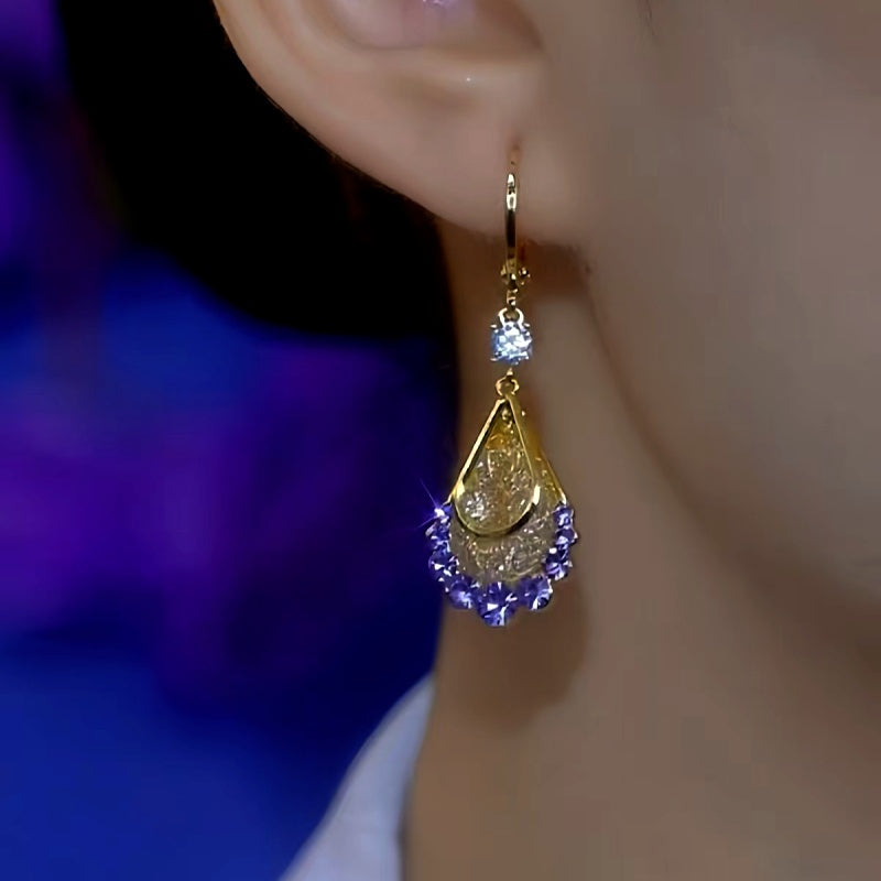 14K Gold-Plated Purple Diamond Mesh Water Drop Earrings