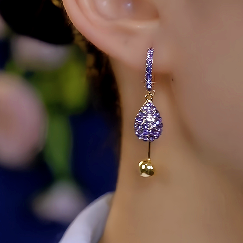 14K Gold-Plated Purple Diamond Tassel Water Drop Earrings