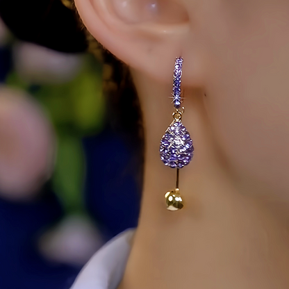 14K Gold-Plated Purple Diamond Tassel Water Drop Earrings