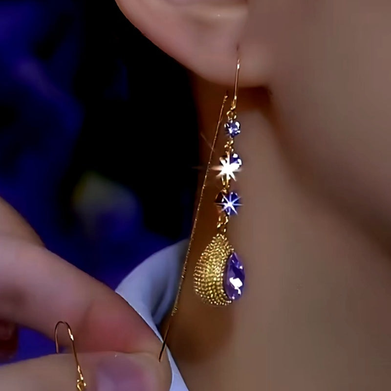 14K Gold-Plated Purple Diamond Threader Tassel Earrings