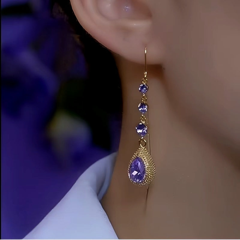 14K Gold-Plated Purple Diamond Threader Tassel Earrings