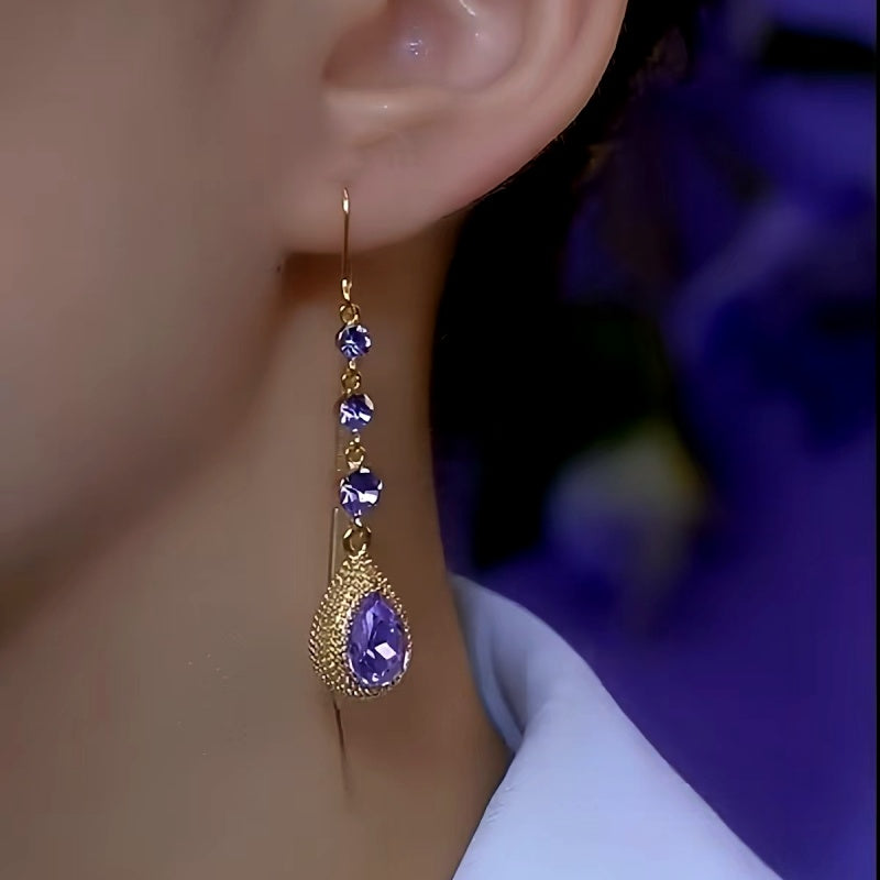 14K Gold-Plated Purple Diamond Threader Tassel Earrings