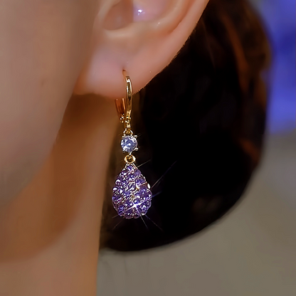 14K Gold-Plated Purple Diamond Water Drop Earrings