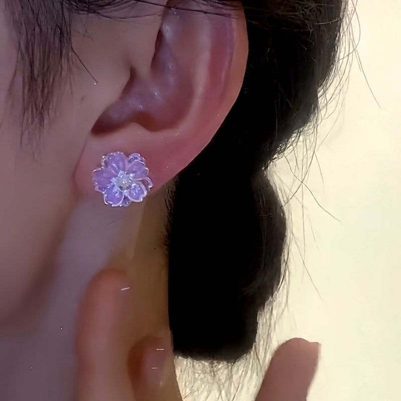 14K Gold-Plated Purple Flower Studs