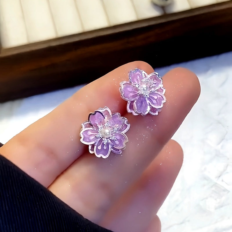 14K Gold-Plated Purple Flower Studs
