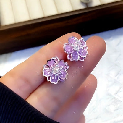14K Gold-Plated Purple Flower Studs