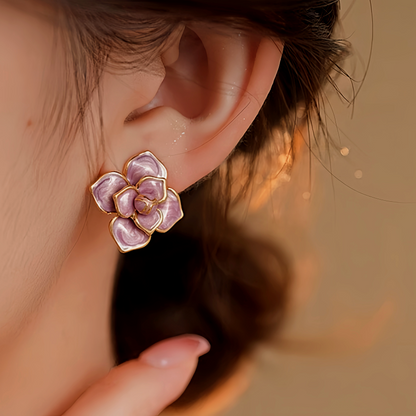 14K Gold-Plated Purple Oil-Drop Flower Stud Earrings