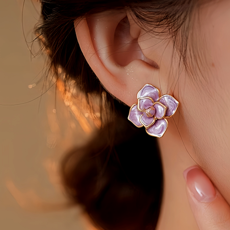 14K Gold-Plated Purple Oil-Drop Flower Stud Earrings