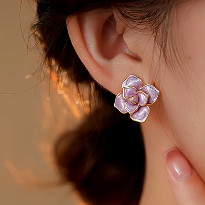 14K Gold-Plated Purple Oil-Drop Flower Stud Earrings