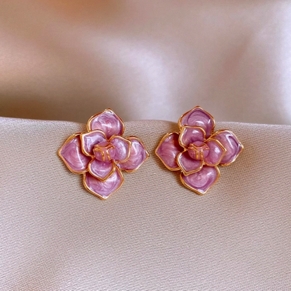 14K Gold-Plated Purple Oil-Drop Flower Stud Earrings