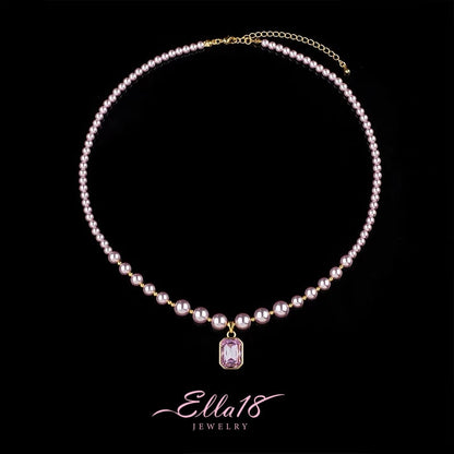 14K Gold-Plated Purple Zircon Diamond Pearl Necklace