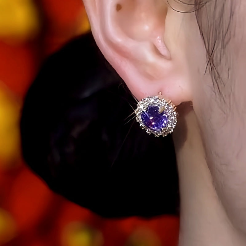 14K Gold-Plated Purple Zircon Diamond Small Hoop Earrings