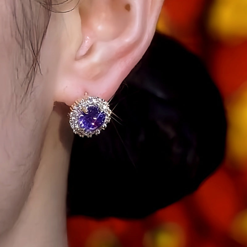 14K Gold-Plated Purple Zircon Diamond Small Hoop Earrings