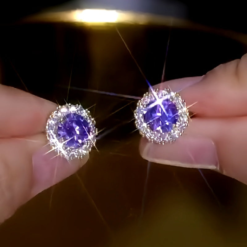 14K Gold-Plated Purple Zircon Diamond Small Hoop Earrings