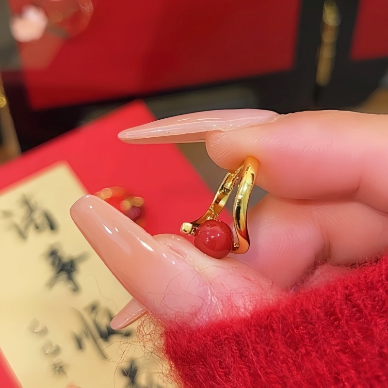 14K Gold-Plated Red Bead Pearl Earrings
