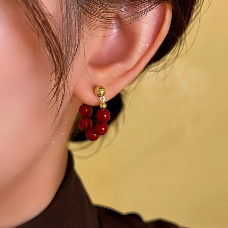 14K Gold-Plated Red Beads Front And Back Earrings