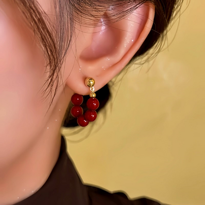 14K Gold-Plated Red Beads Front And Back Earrings