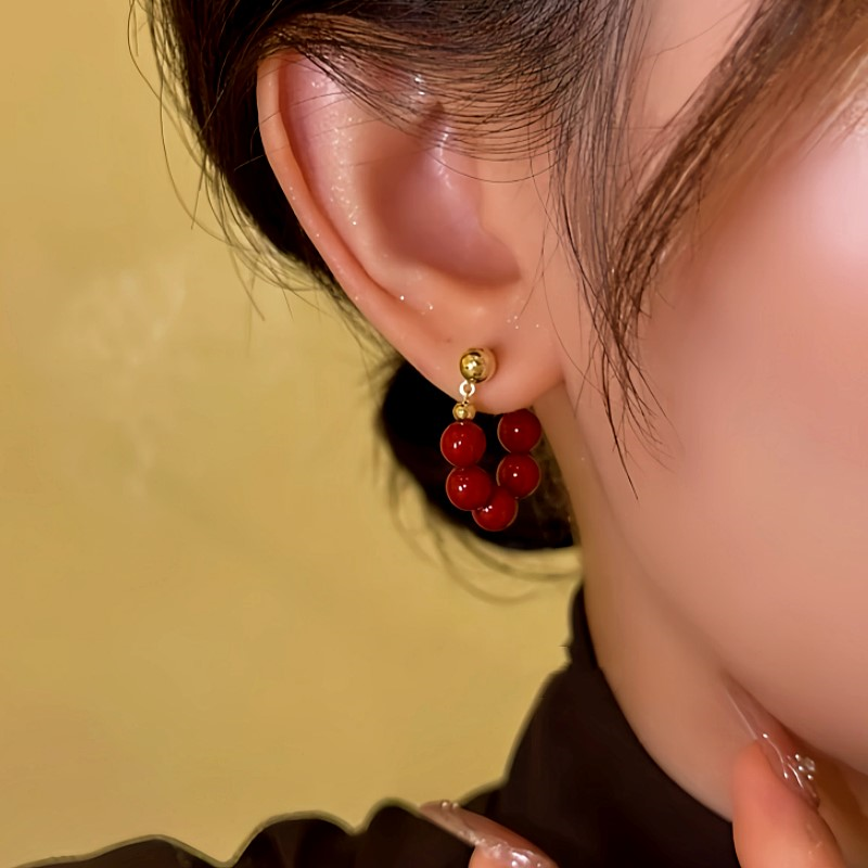 14K Gold-Plated Red Beads Front And Back Earrings
