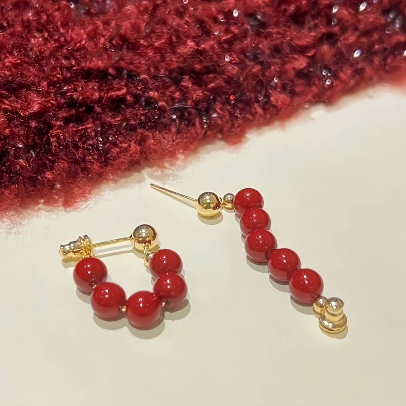 14K Gold-Plated Red Beads Front And Back Earrings