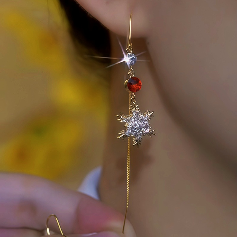 14K Gold-Plated Diamond Snowflake Threader Earrings