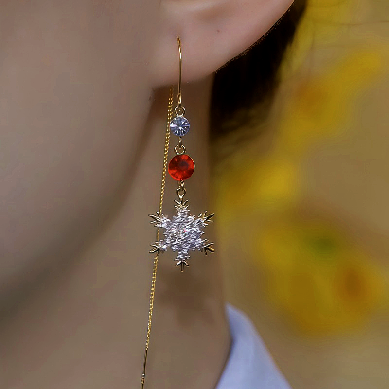 14K Gold-Plated Diamond Snowflake Threader Earrings
