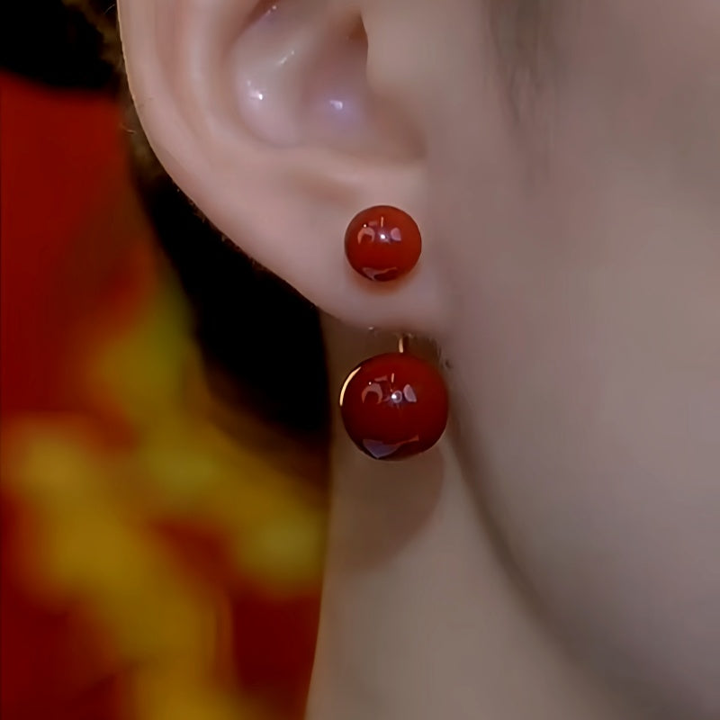 14K Gold-Plated Red Double Bead Earrings